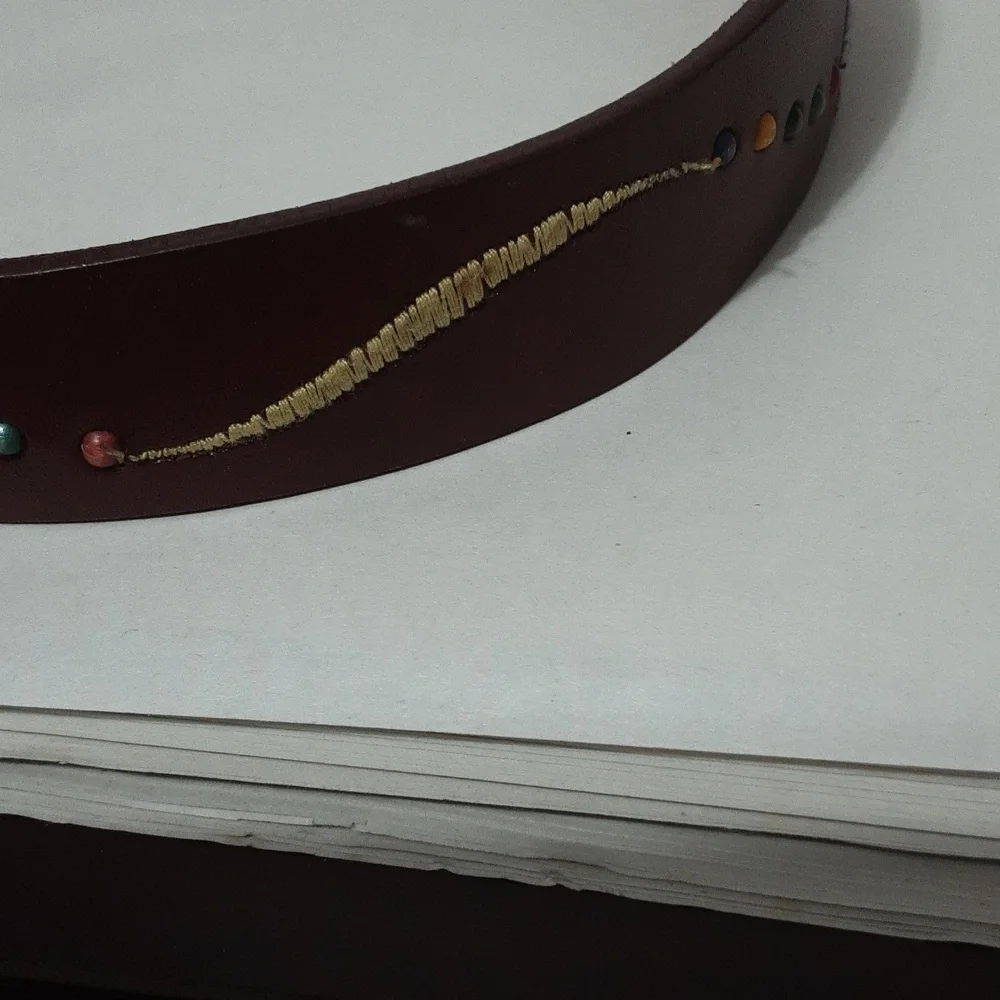 VTG Fossil Genuine‎ Leather Multicolor Beaded  Belt